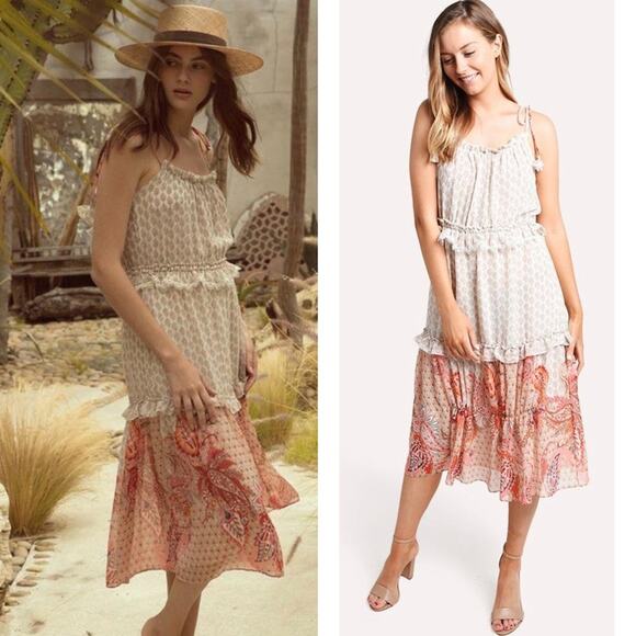 Misa Los Angeles Dresses & Skirts - Misa Los Angeles Dionica Floral Paisley Ruffle Trim Tiered Midi Dress Sz M